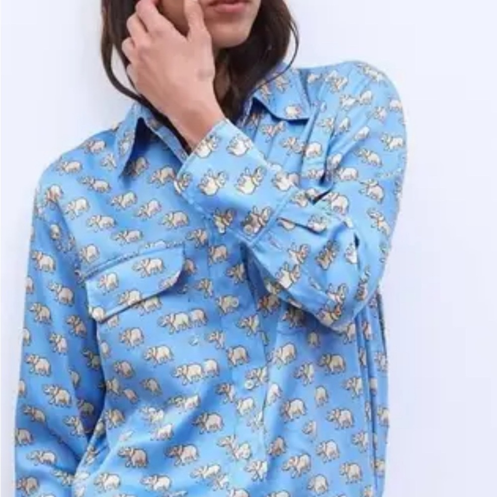 Zara Elephant print blouse in blue